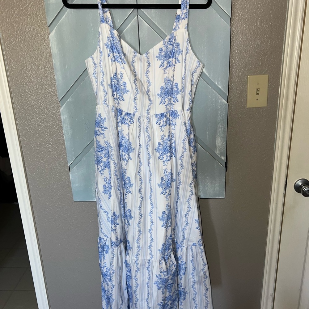 Delicate Feelings Blue Toile Midi Dress